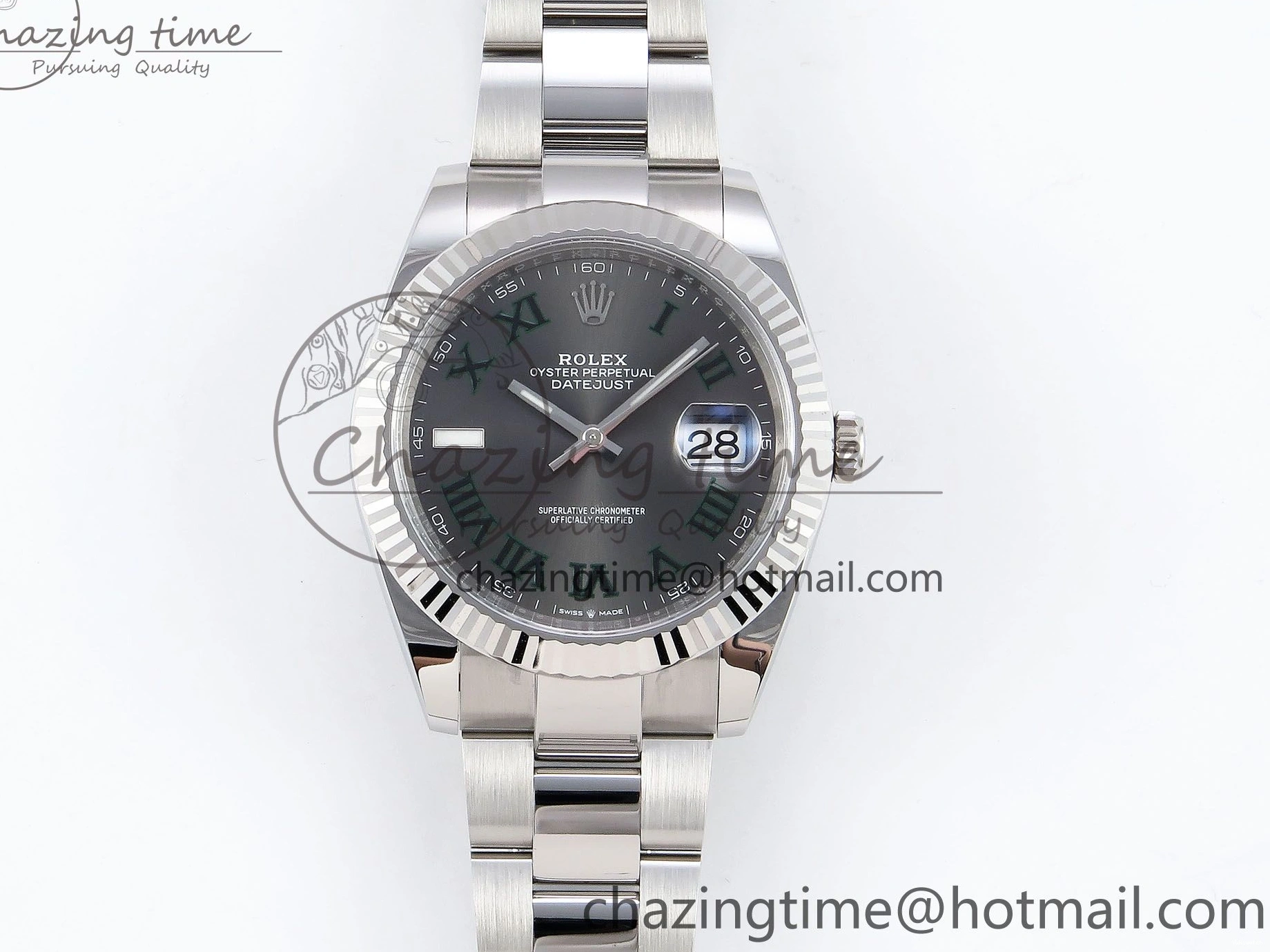 Best Edition Steel Dial Oyster Green Gray VR3235 on 126334 DateJust Roman C+F 41 Bracelet 904L SS 1:1 0223